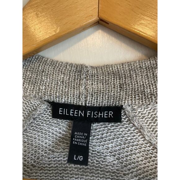 Eileen Fisher gray linen cotton open cardigan sweater solid lagenlook Size L - Picture 4 of 5